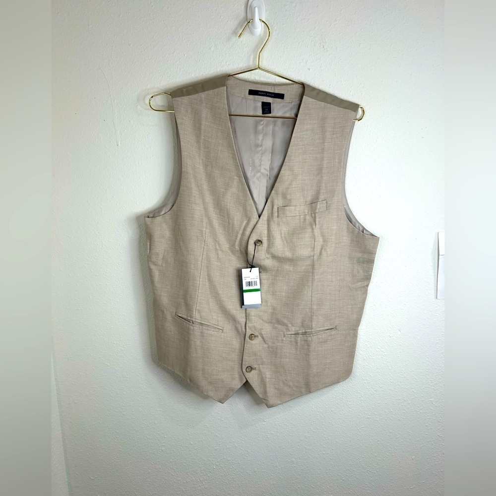 Perry Ellis Men’s Dress Vest Large Beige Formal Wedding Business Casual